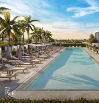 Resort-style pool stretching over 150 feet, accompanied by pool-side cabanas