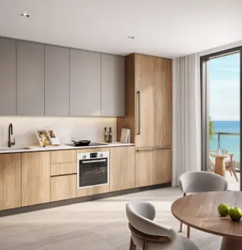 KITCHEN - Indulge in a chef’s kitchen with a European-style, fully integrated appliances by Bosch, SMEG, and Fischer & Paykel including refrigerator, oven, induction cook-top, speed oven, and dishwasher